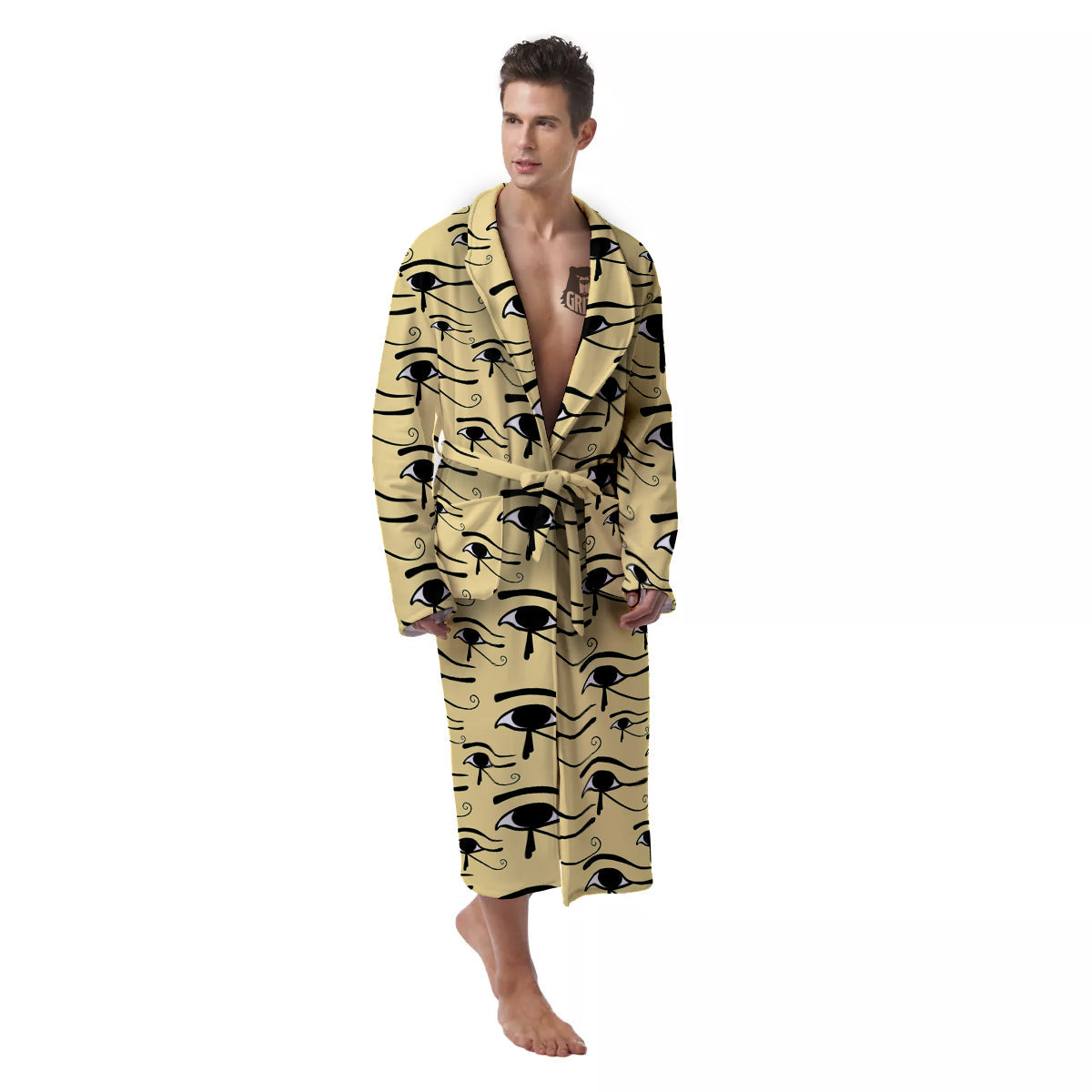 Beige Eye of Horus Print Pattern Men's Robe-grizzshop