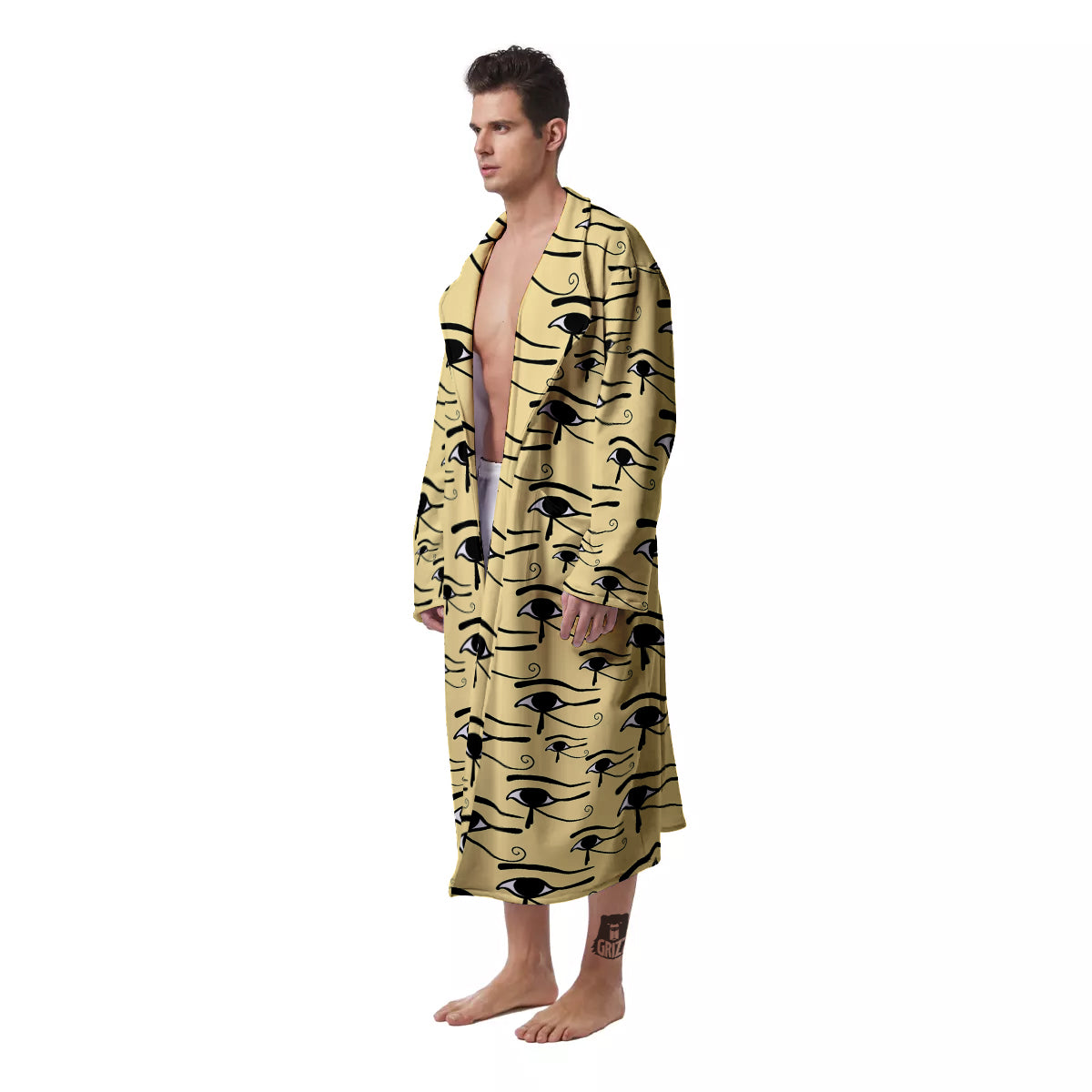 Beige Eye of Horus Print Pattern Men's Robe-grizzshop