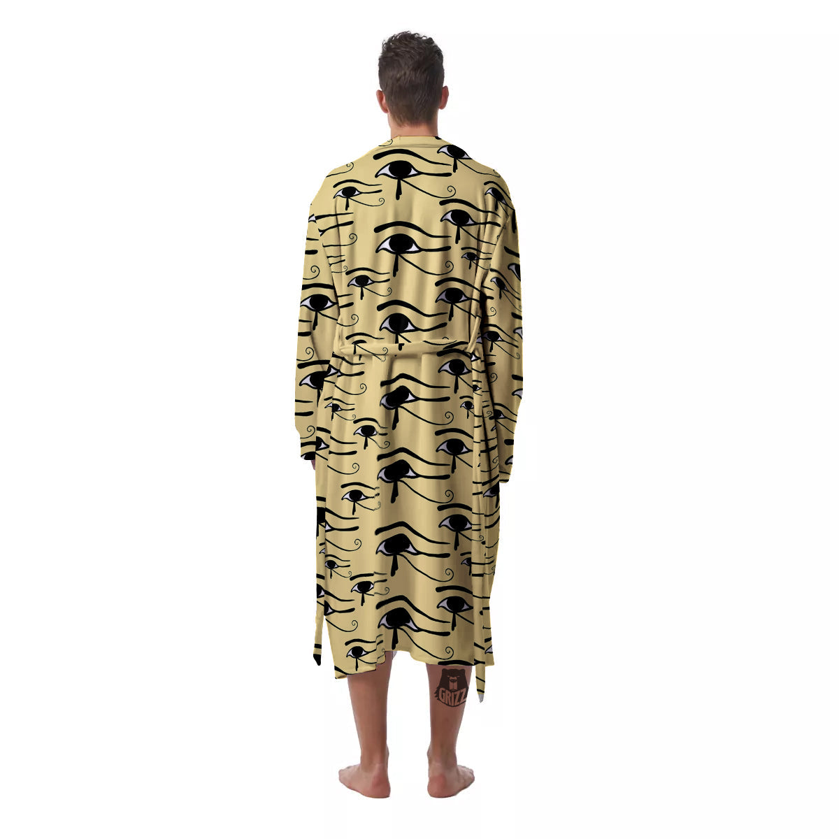 Beige Eye of Horus Print Pattern Men's Robe-grizzshop