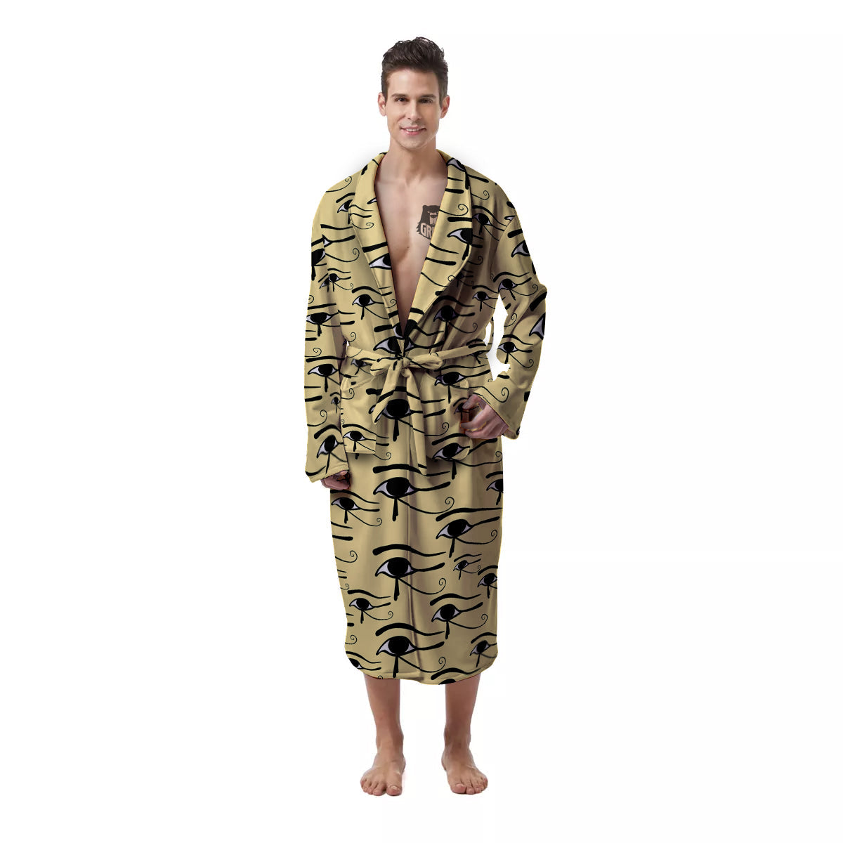 Beige Eye of Horus Print Pattern Men's Robe-grizzshop