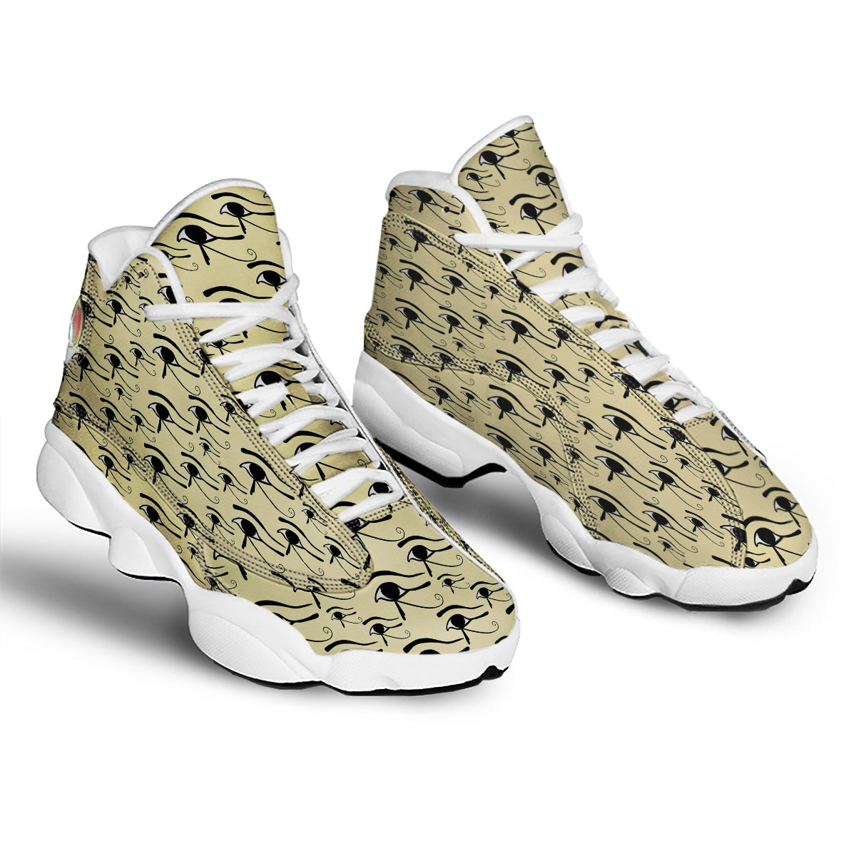 Beige Eye of Horus Print Pattern White Basketball Shoes-grizzshop