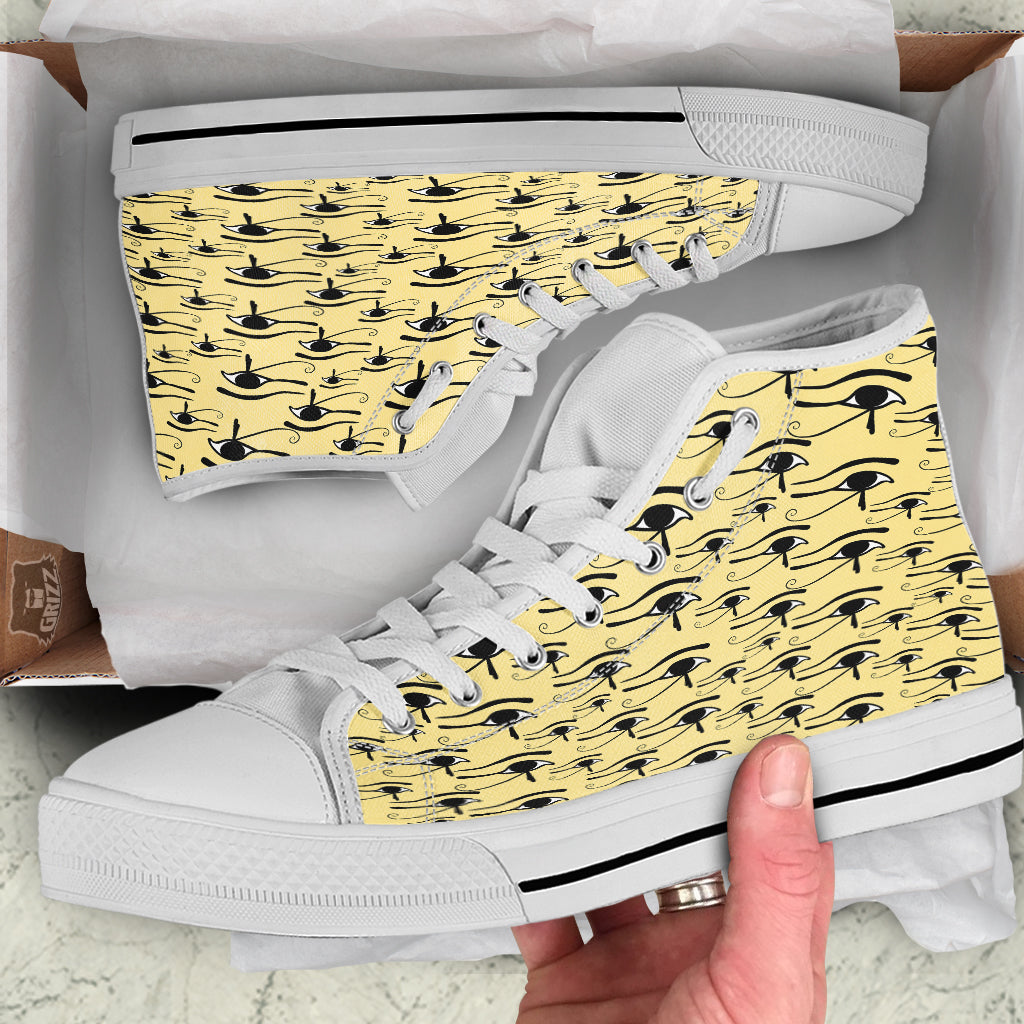 Beige Eye of Horus Print Pattern White High Top Shoes-grizzshop