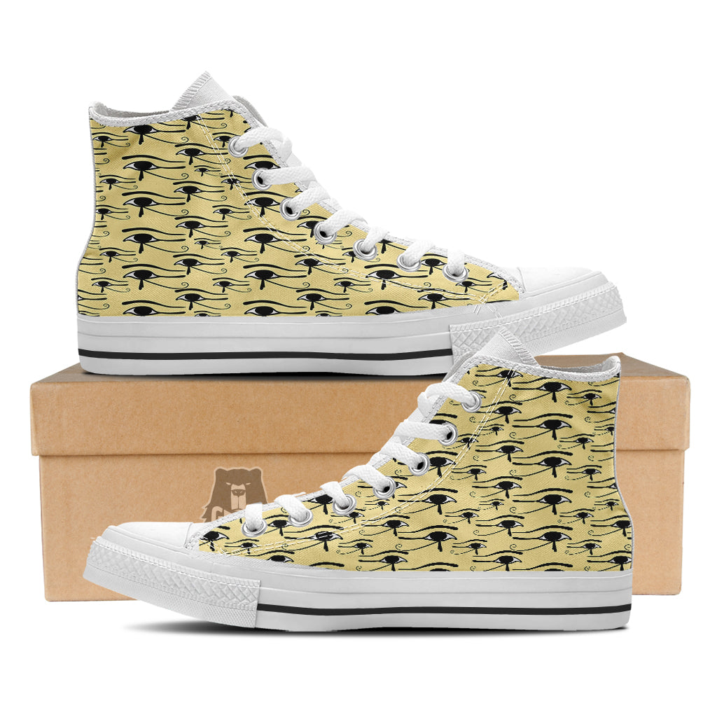 Beige Eye of Horus Print Pattern White High Top Shoes-grizzshop