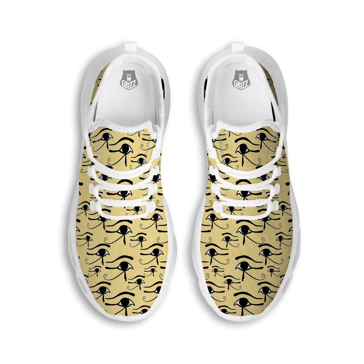 Beige Eye of Horus Print Pattern White Running Shoes-grizzshop