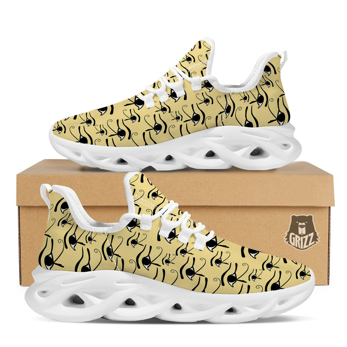 Beige Eye of Horus Print Pattern White Running Shoes-grizzshop