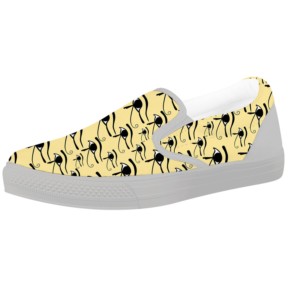 Beige Eye of Horus Print Pattern White Slip On Shoes-grizzshop