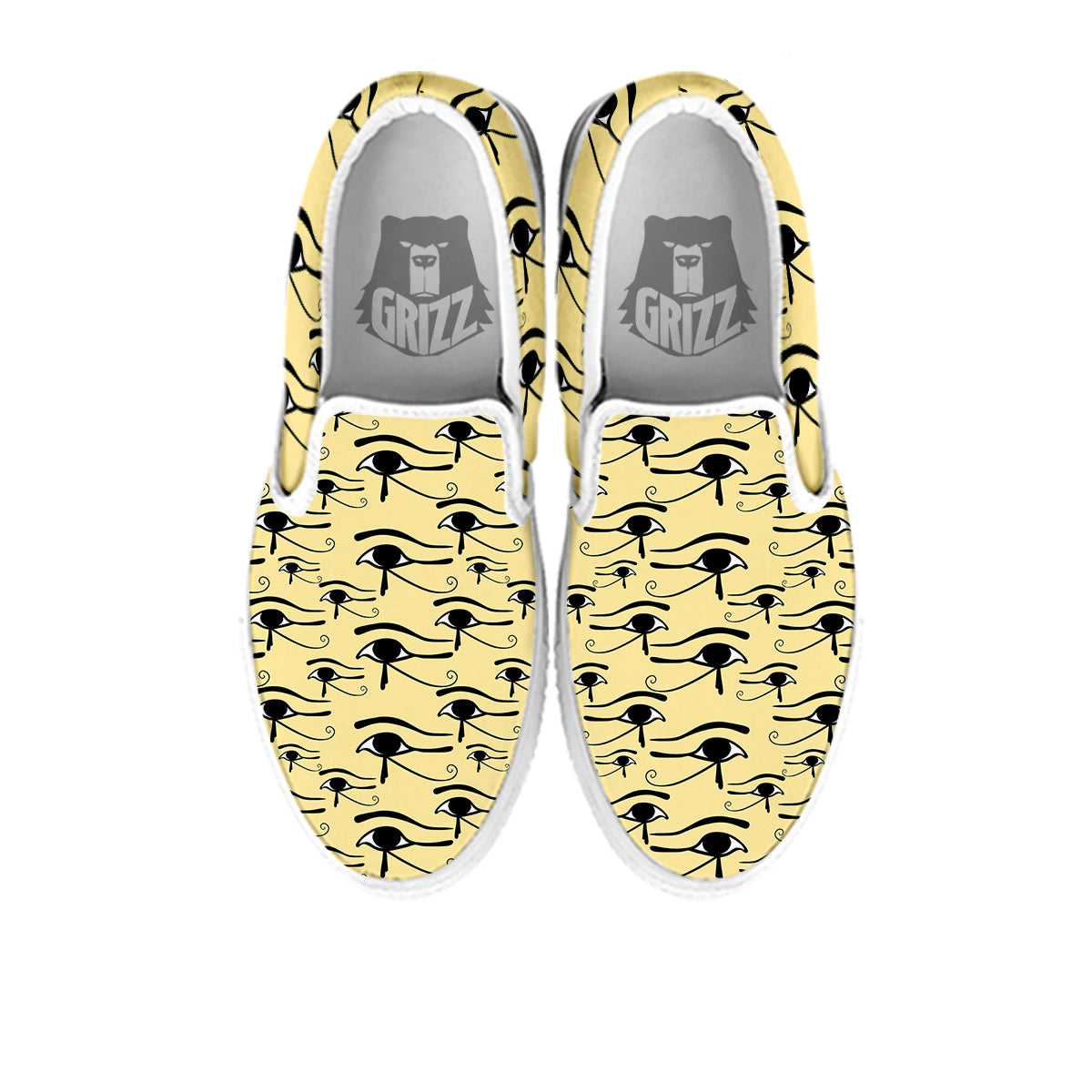 Beige Eye of Horus Print Pattern White Slip On Shoes-grizzshop