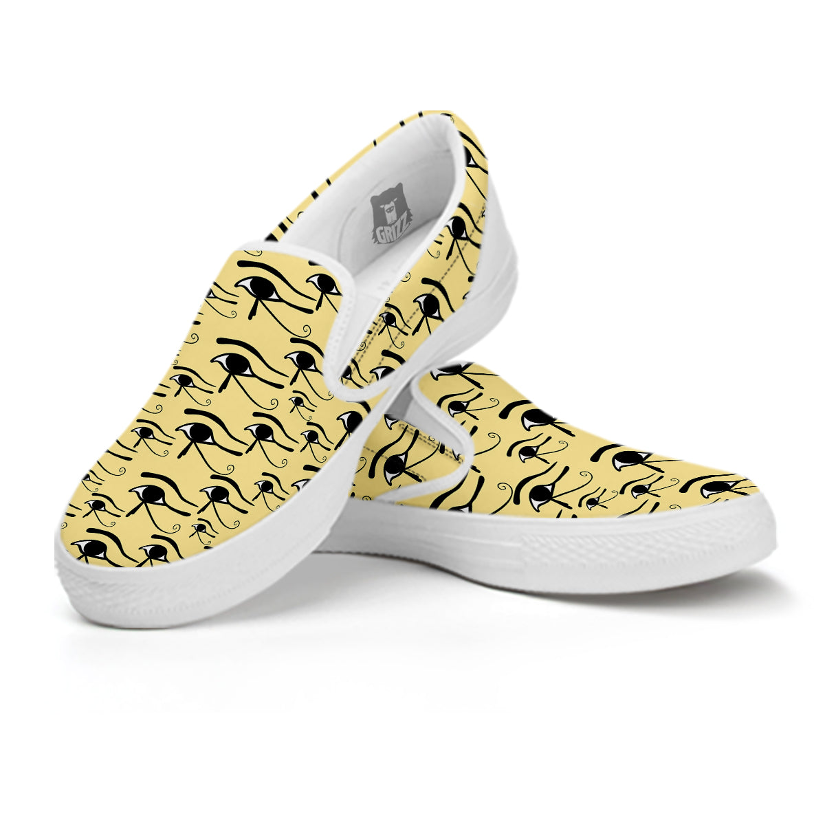 Beige Eye of Horus Print Pattern White Slip On Shoes-grizzshop
