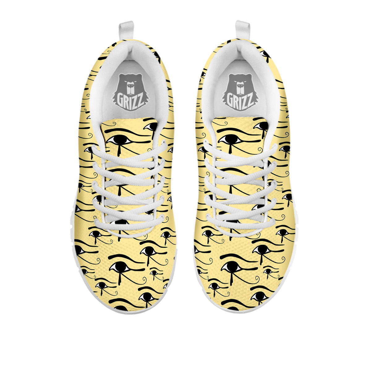 Beige Eye of Horus Print Pattern White Sneaker-grizzshop
