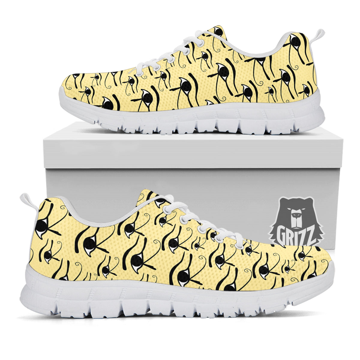 Beige Eye of Horus Print Pattern White Sneaker-grizzshop