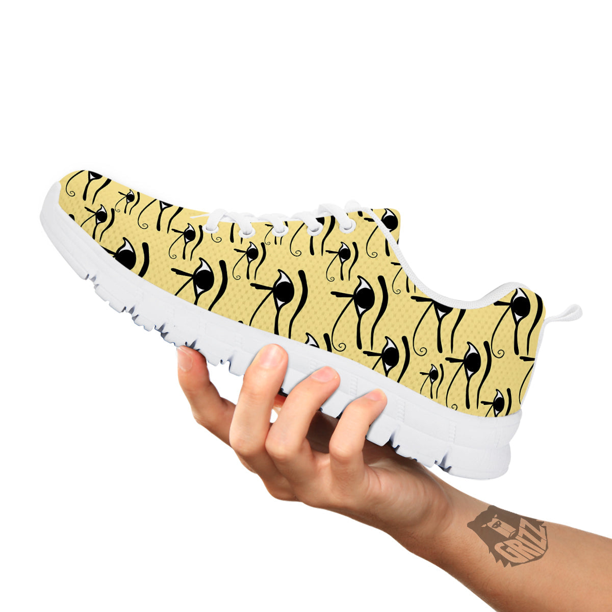 Beige Eye of Horus Print Pattern White Sneaker-grizzshop