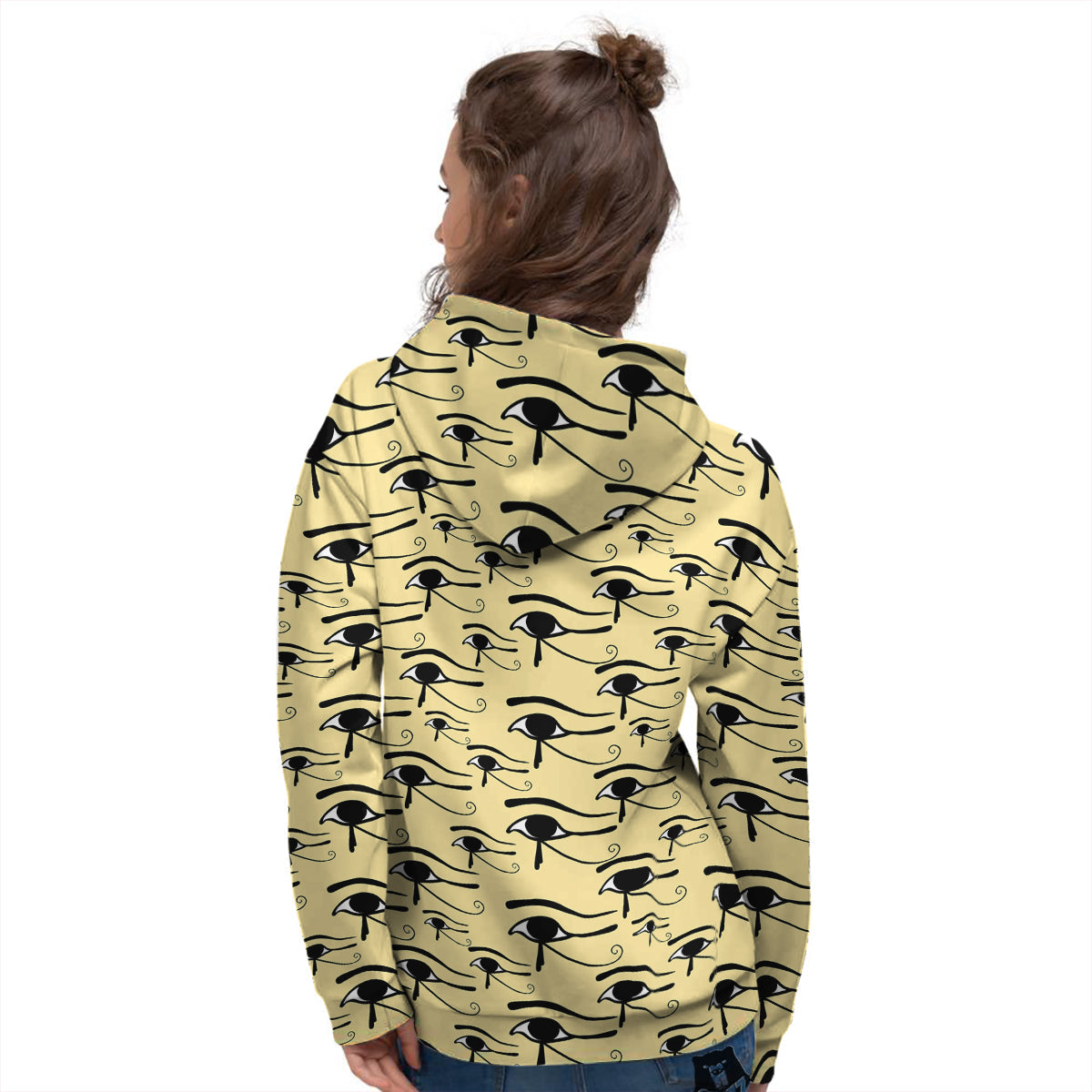 Beige Eye of Horus Print Pattern Women's Hoodie-grizzshop