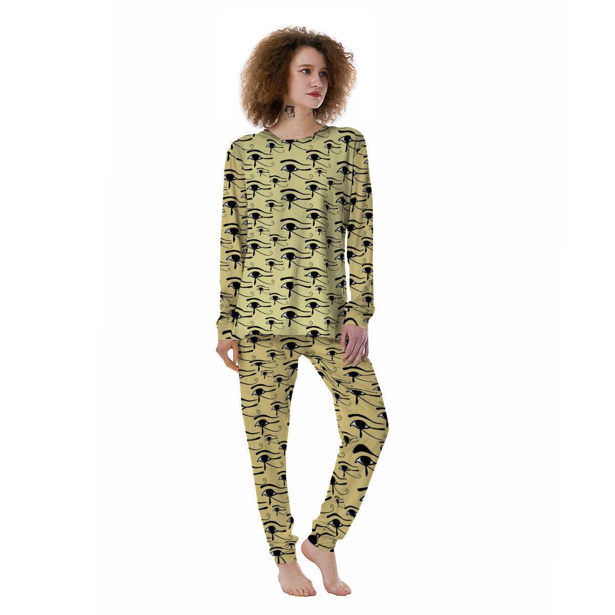 Beige Eye of Horus Print Pattern Women's Pajamas-grizzshop