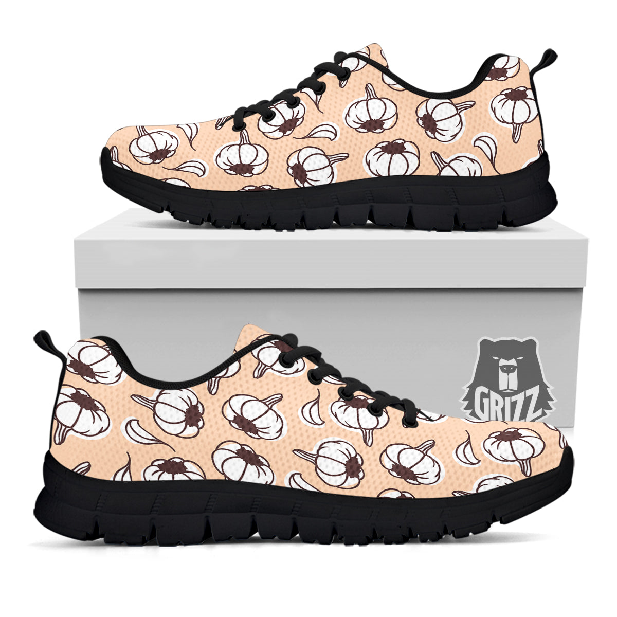 Beige Garlic Print Pattern Black Sneaker-grizzshop