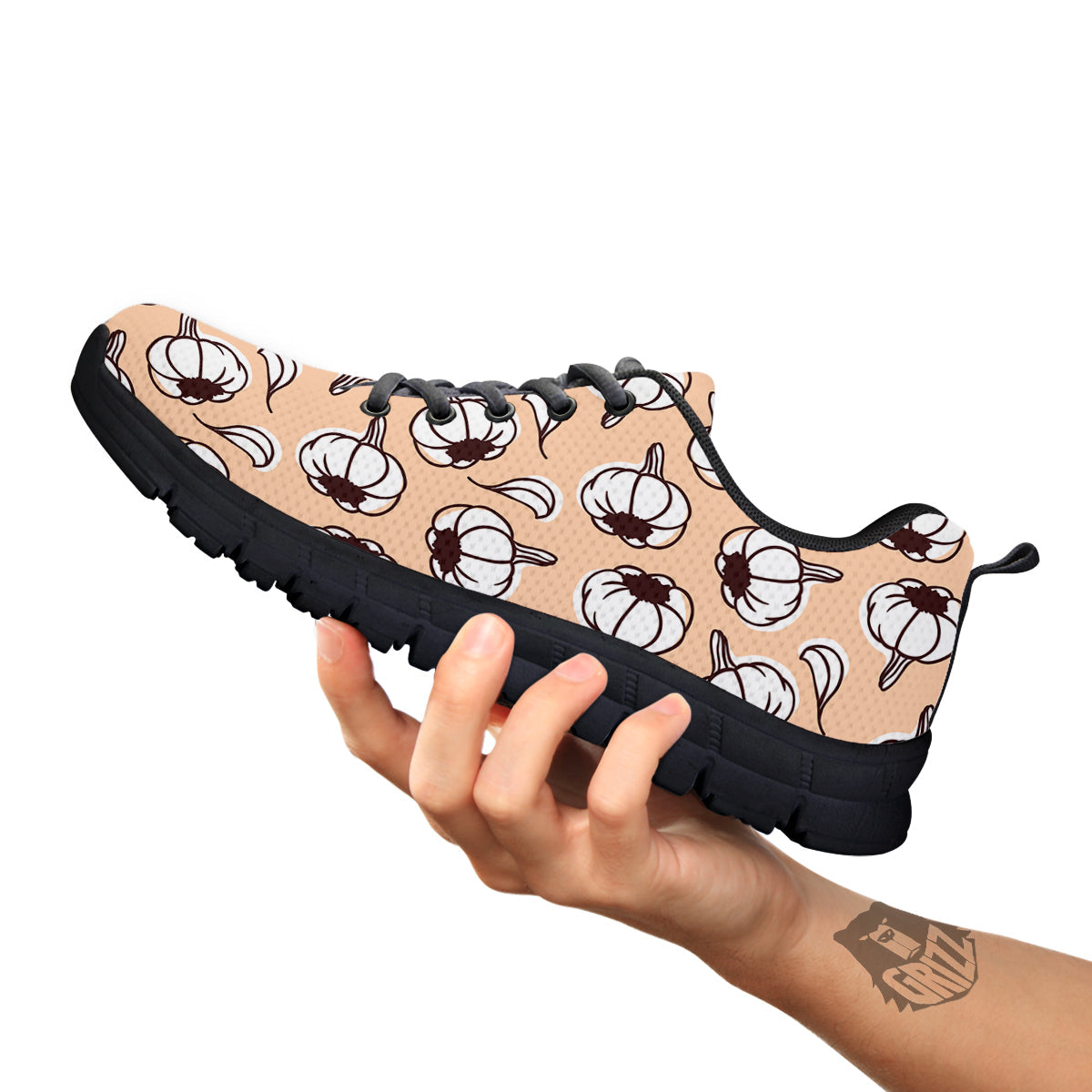 Beige Garlic Print Pattern Black Sneaker-grizzshop