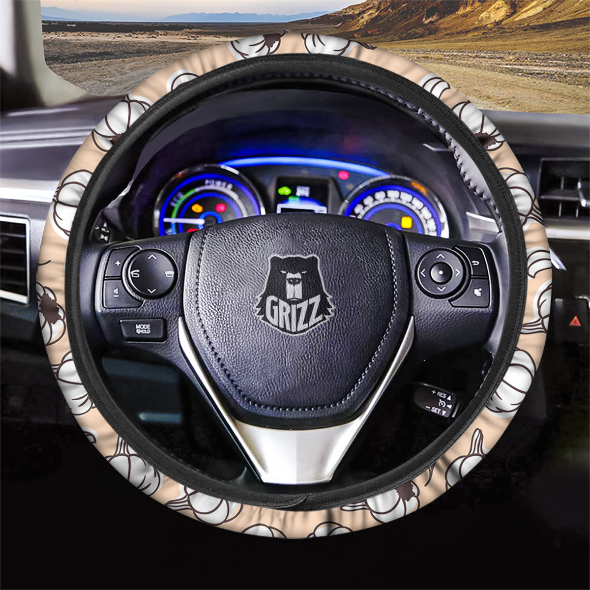Beige Garlic Print Pattern Car Steering Wheel Cover-grizzshop
