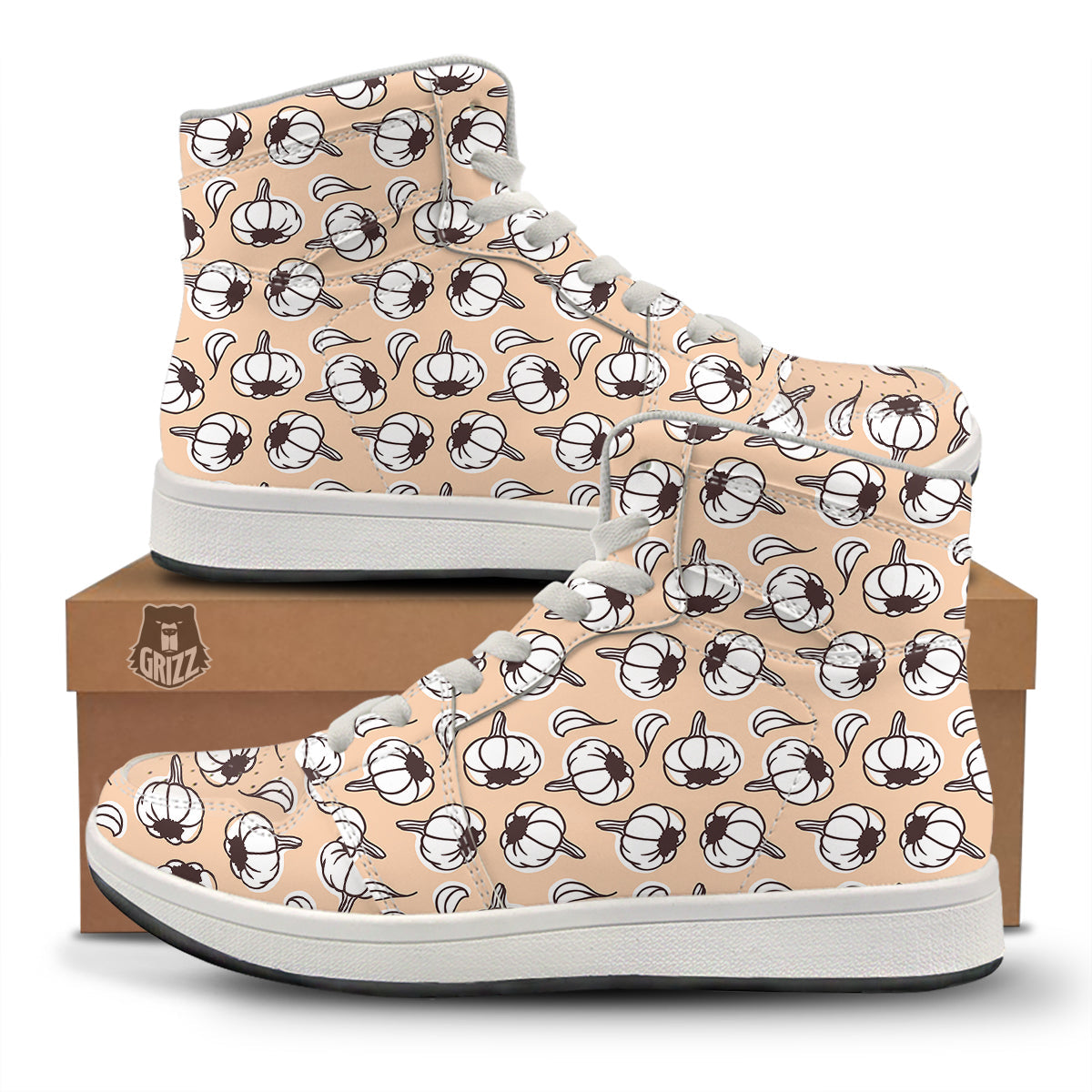 Beige Garlic Print Pattern High Top Sneakers-grizzshop