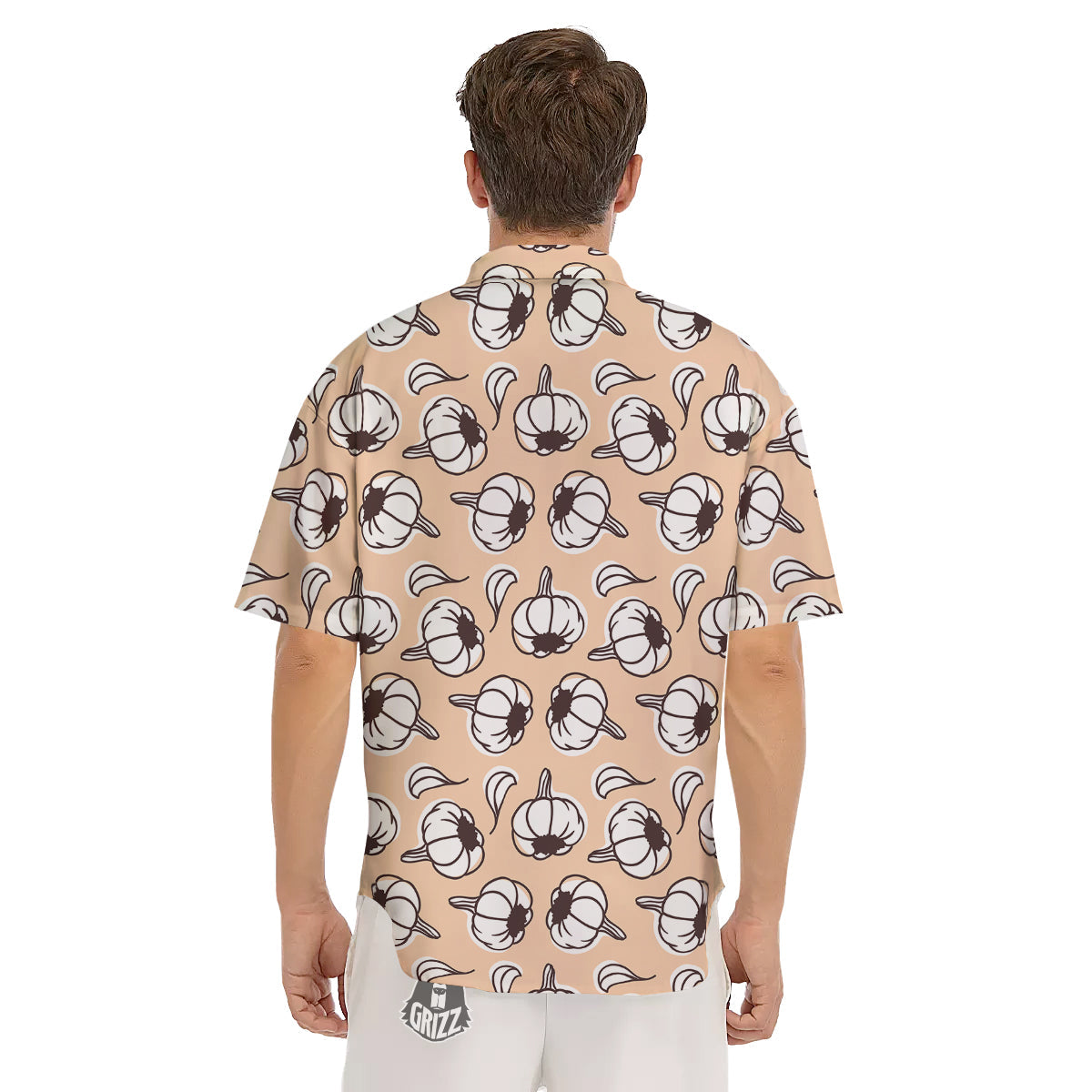 Beige Garlic Print Pattern Men's Short Sleeve Shirts-grizzshop