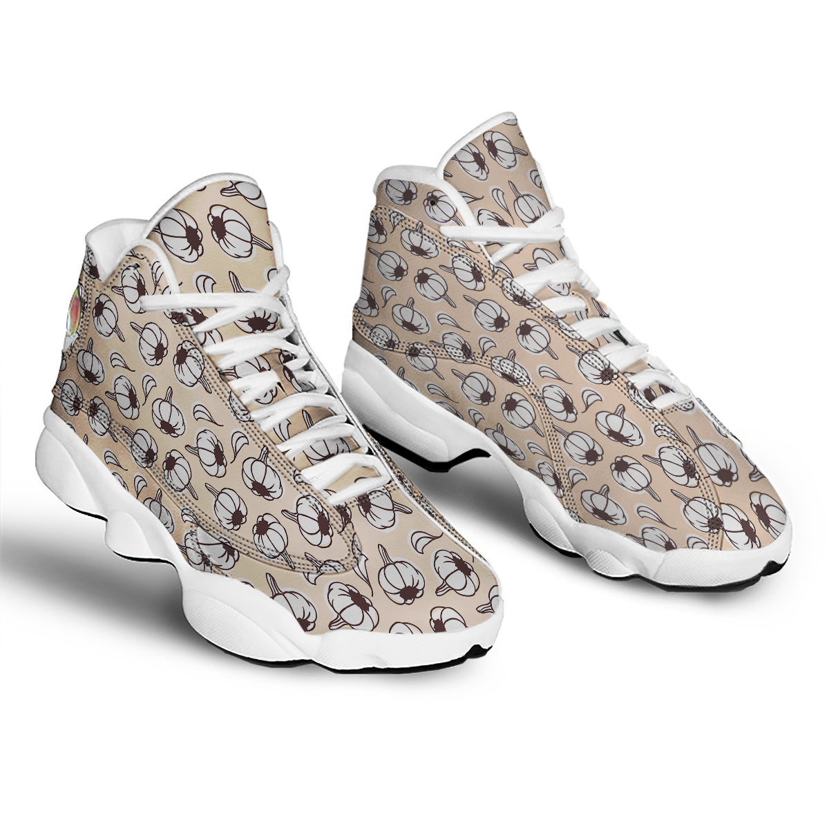 Beige Garlic Print Pattern White Basketball Shoes-grizzshop