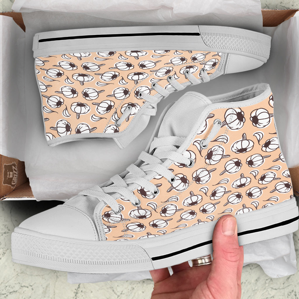 Beige Garlic Print Pattern White High Top Shoes-grizzshop