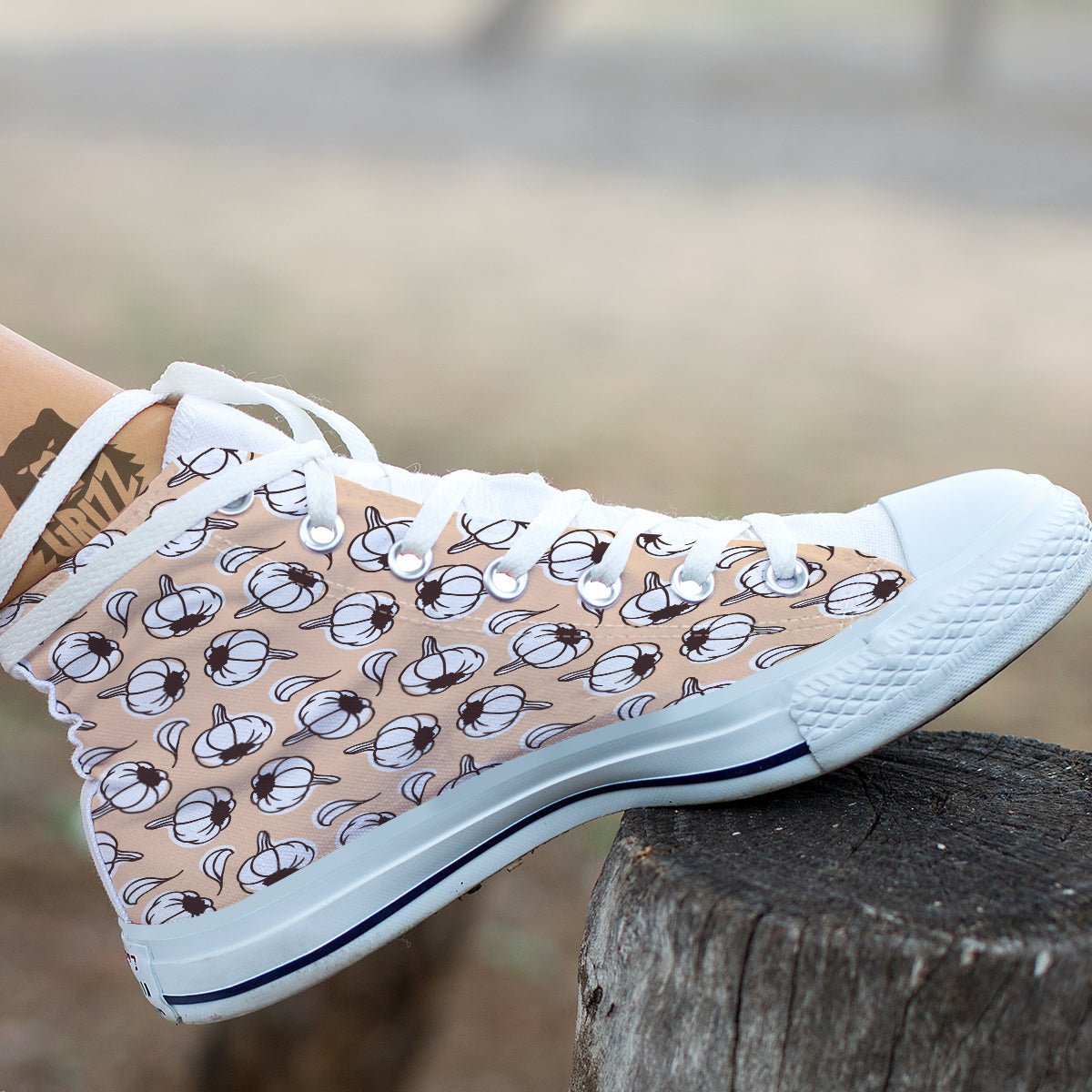 Beige Garlic Print Pattern White High Top Shoes-grizzshop