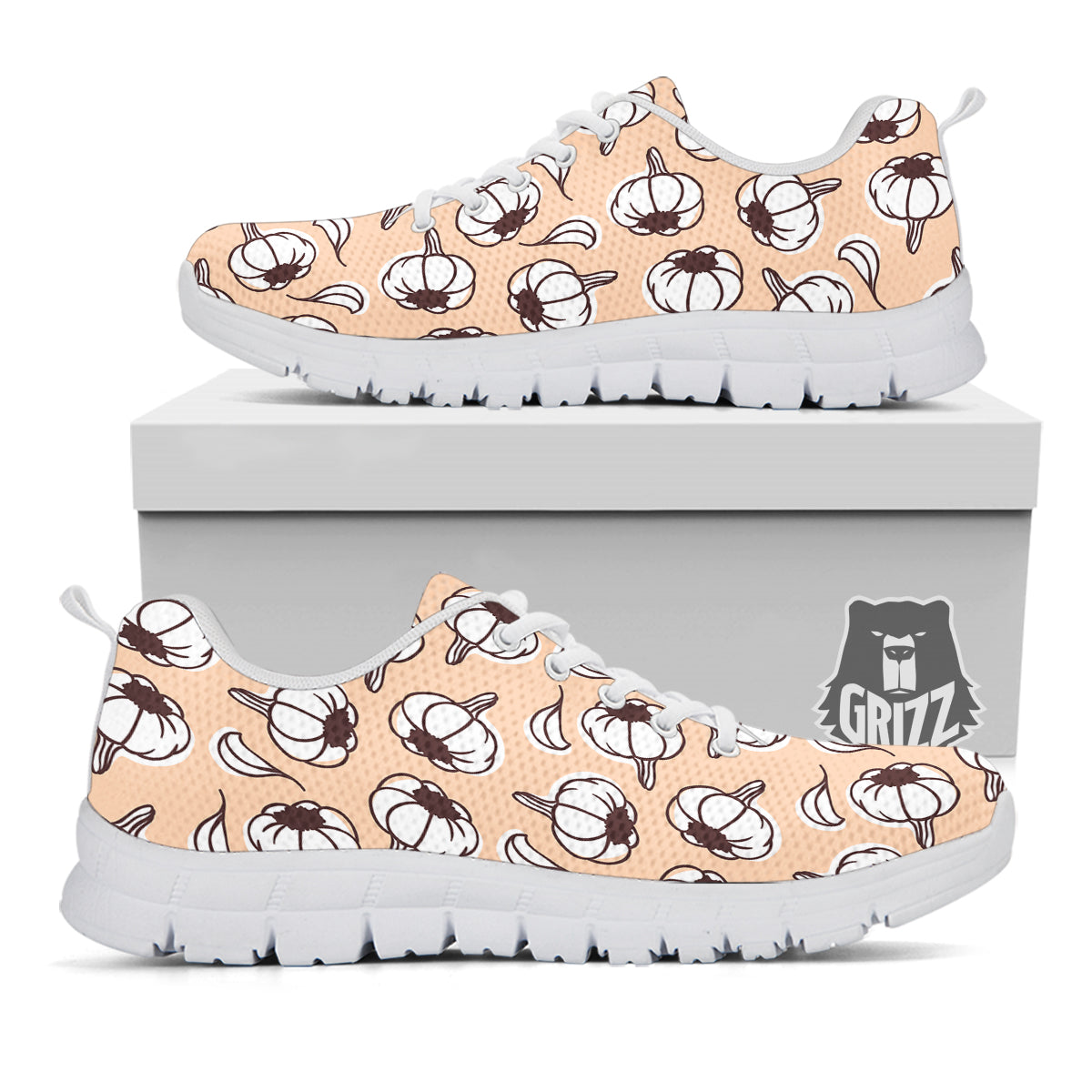 Beige Garlic Print Pattern White Sneaker-grizzshop