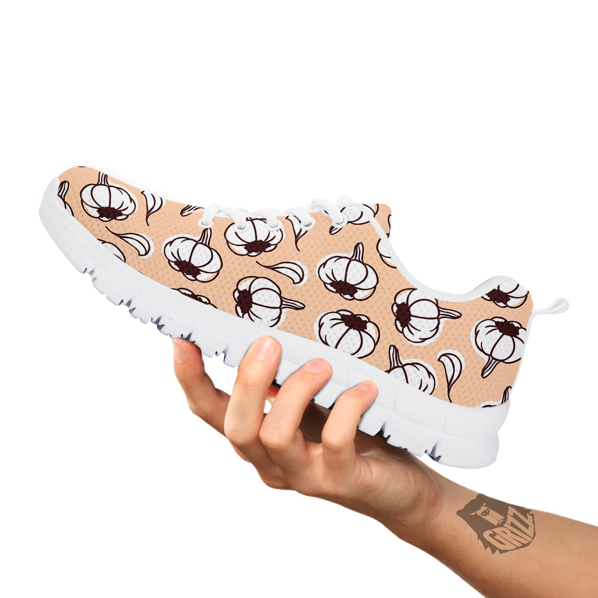 Beige Garlic Print Pattern White Sneaker-grizzshop
