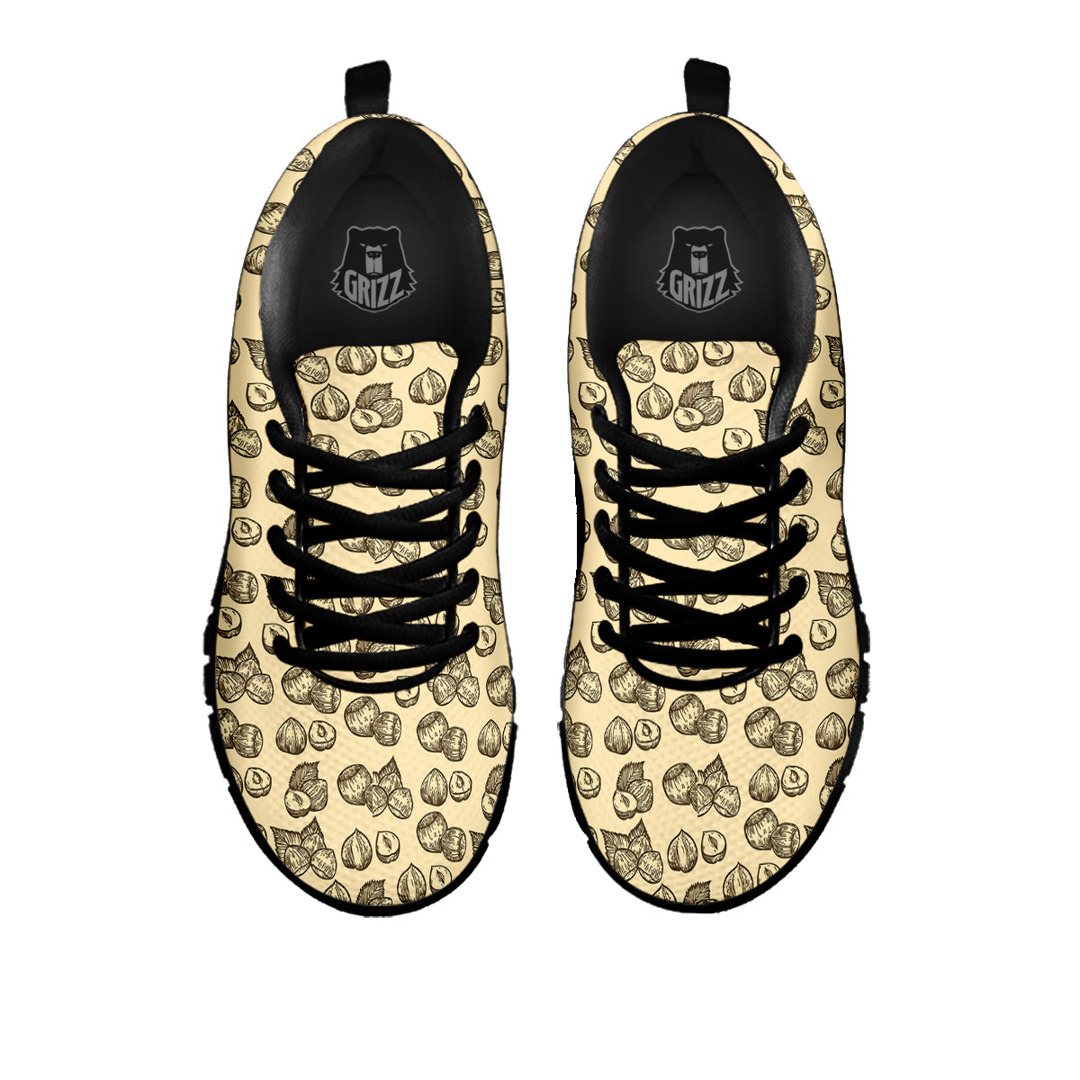 Beige Hazelnuts Print Pattern Black Sneaker-grizzshop