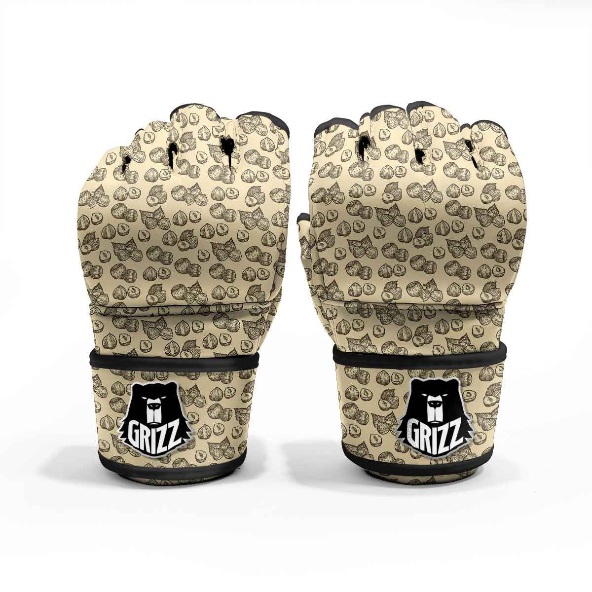 Beige Hazelnuts Print Pattern MMA Gloves-grizzshop