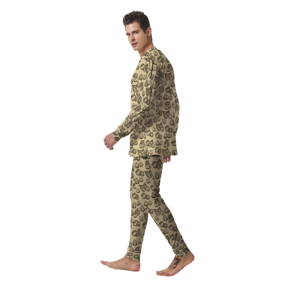 Beige Hazelnuts Print Pattern Men's Pajamas-grizzshop