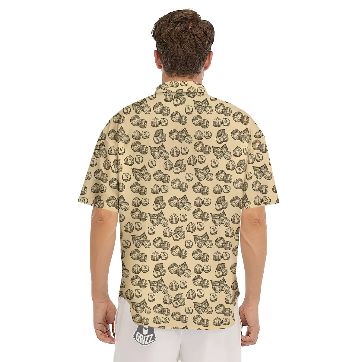 Beige Hazelnuts Print Pattern Men's Short Sleeve Shirts-grizzshop