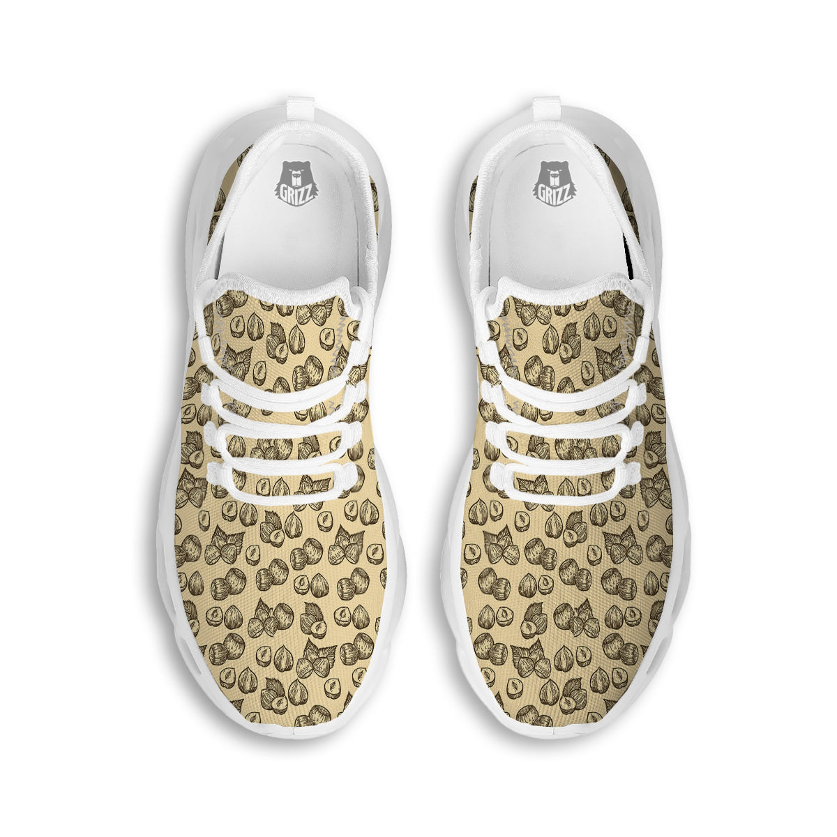 Beige Hazelnuts Print Pattern White Running Shoes-grizzshop