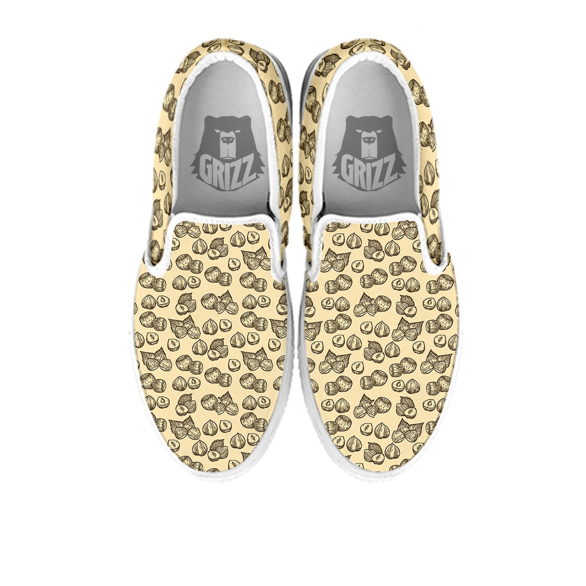 Beige Hazelnuts Print Pattern White Slip On Shoes-grizzshop