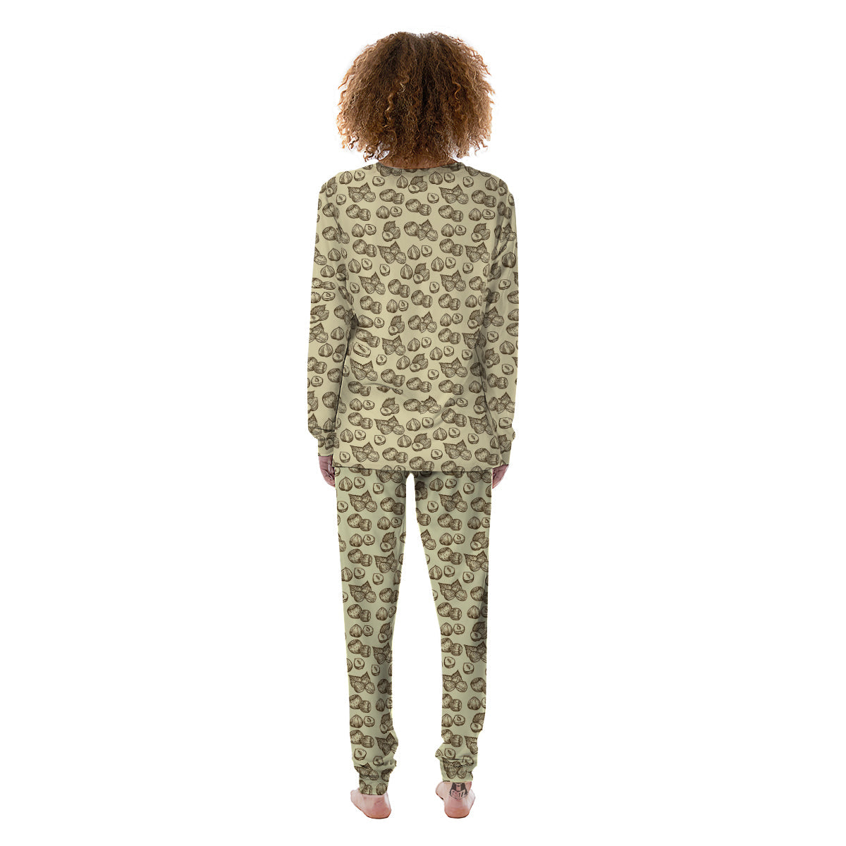 Beige Hazelnuts Print Pattern Women's Pajamas-grizzshop