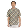 Beige Plaid And Grey Print Pattern Men's Short Sleeve Shirts-grizzshop