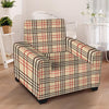 Beige Plaid Tartan Armchair Cover-grizzshop