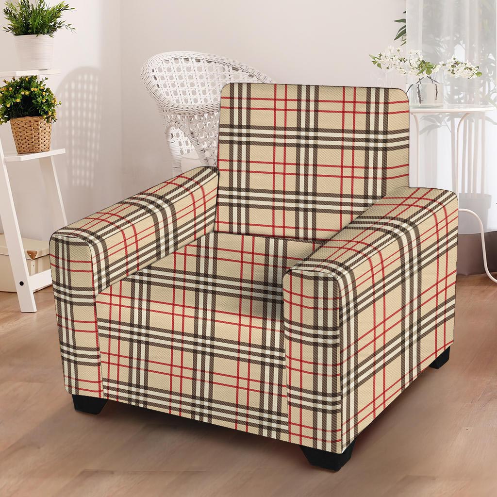 Beige Plaid Tartan Armchair Cover-grizzshop