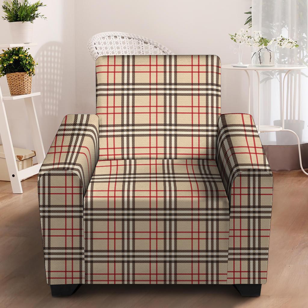 Beige Plaid Tartan Armchair Cover-grizzshop