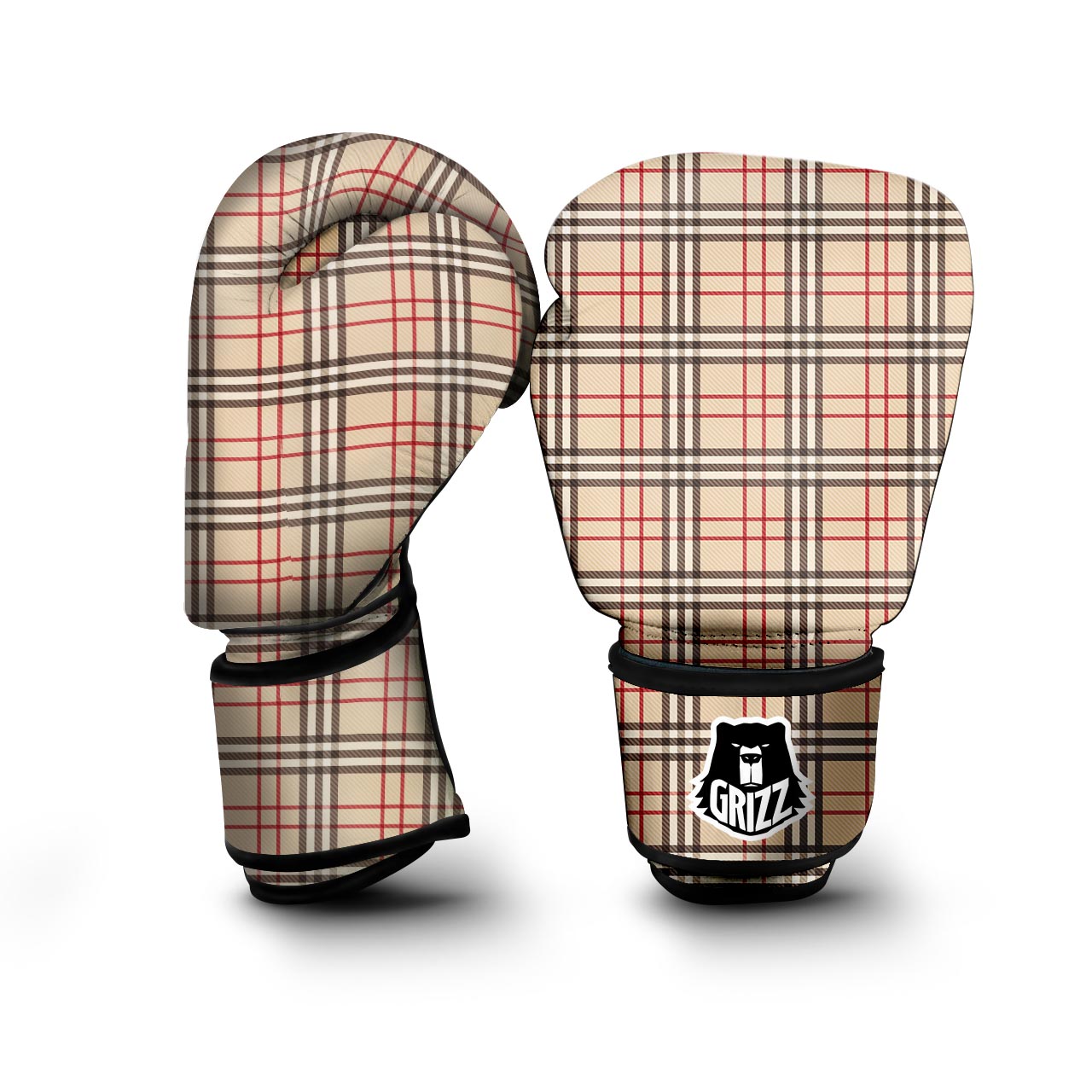 Beige Plaid Tartan Boxing Gloves-grizzshop