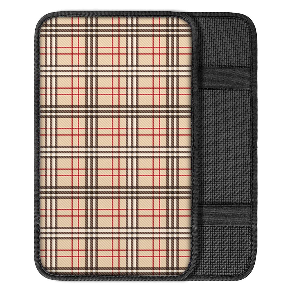 Beige Plaid Tartan Car Console Cover-grizzshop