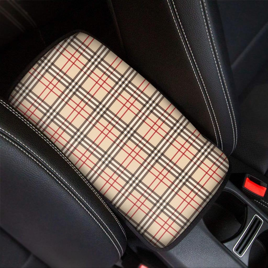 Beige Plaid Tartan Car Console Cover-grizzshop