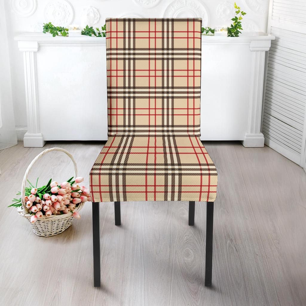 Beige Plaid Tartan Chair Cover-grizzshop