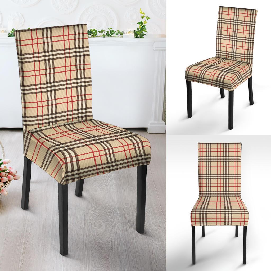 Beige Plaid Tartan Chair Cover-grizzshop