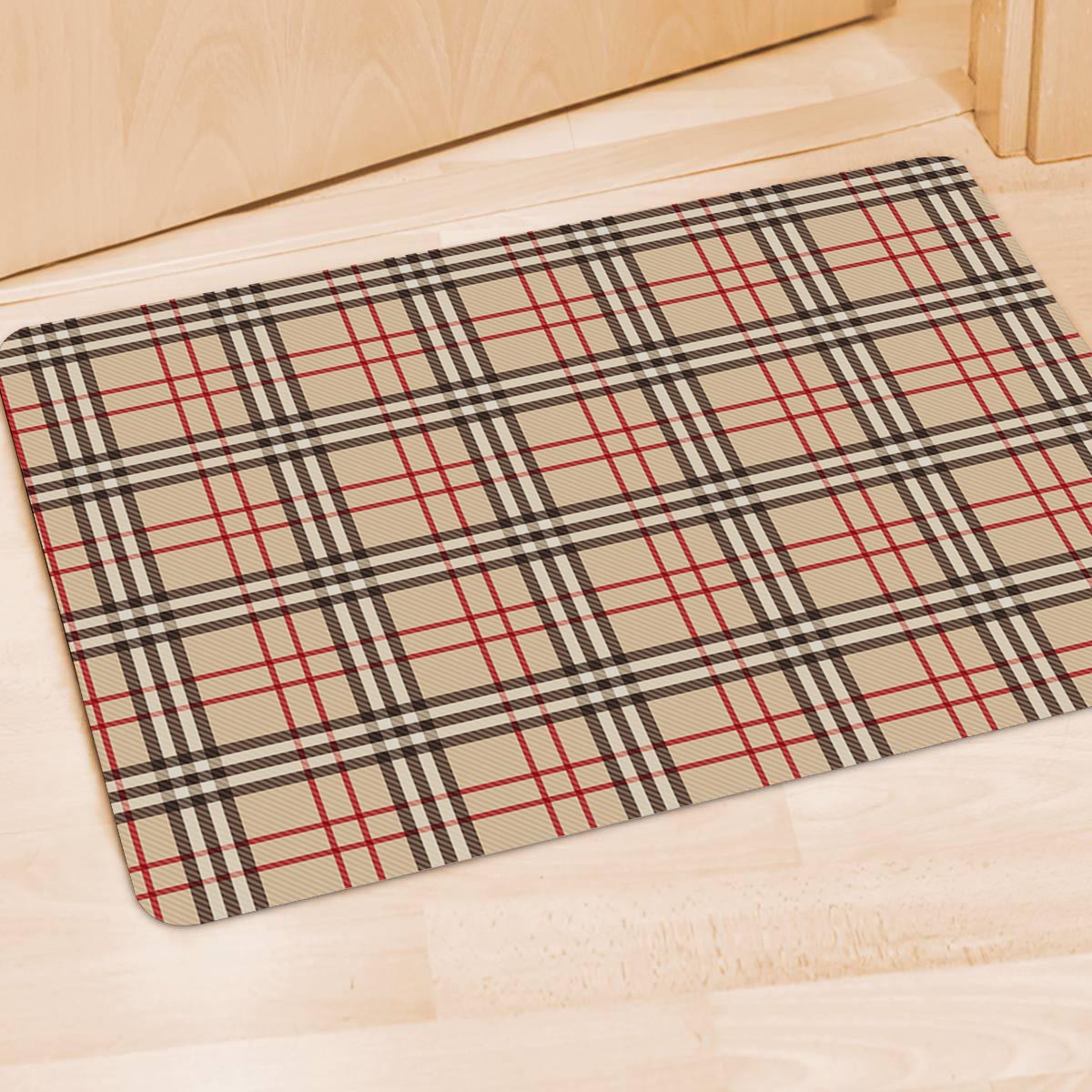 Beige Plaid Tartan Door Mat-grizzshop