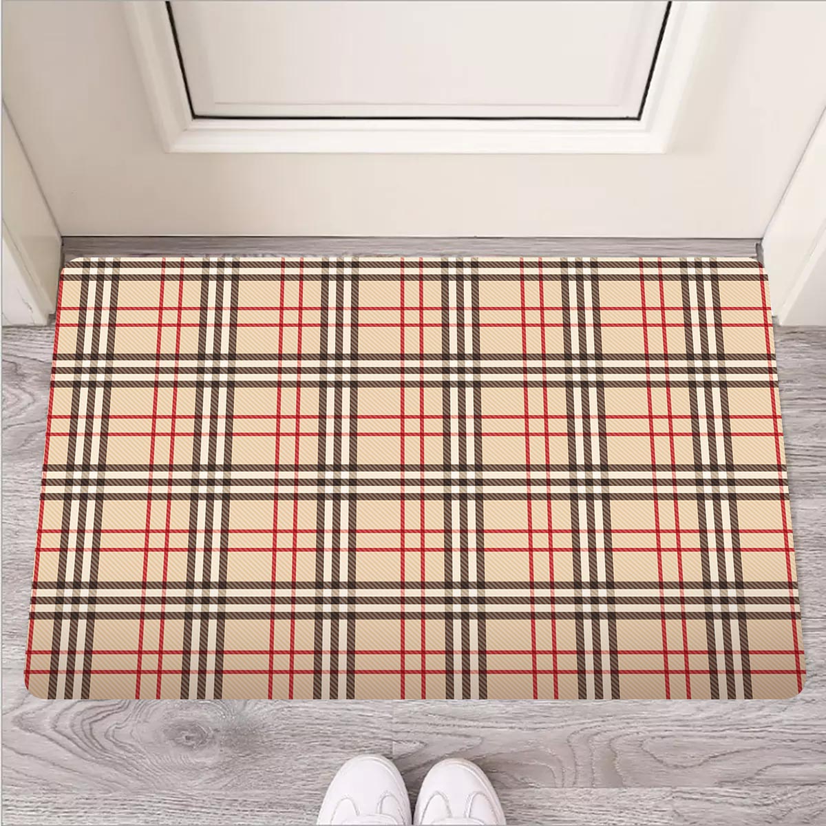 Beige Plaid Tartan Door Mat-grizzshop