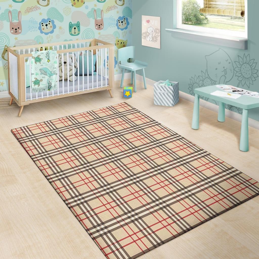 Beige Plaid Tartan Floor Mat-grizzshop