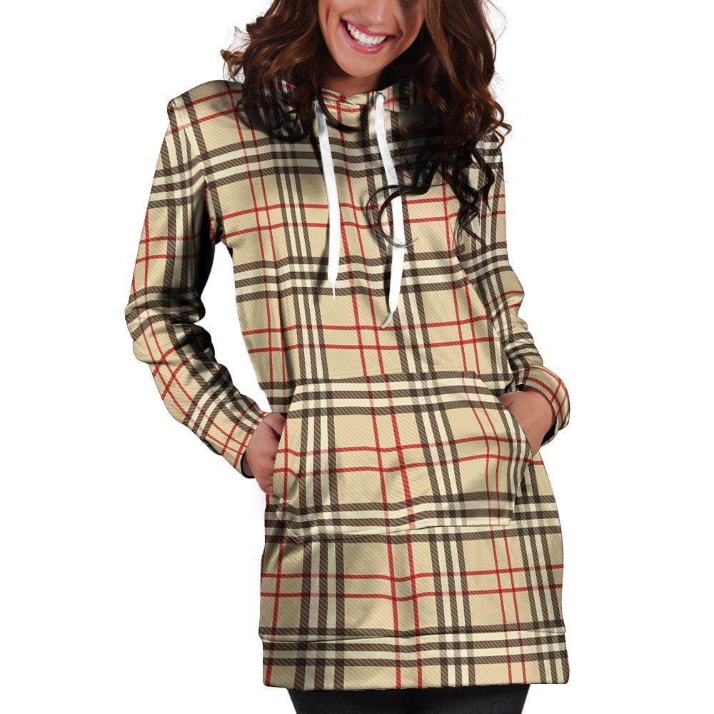 Beige Plaid Tartan Hoodie Dress-grizzshop