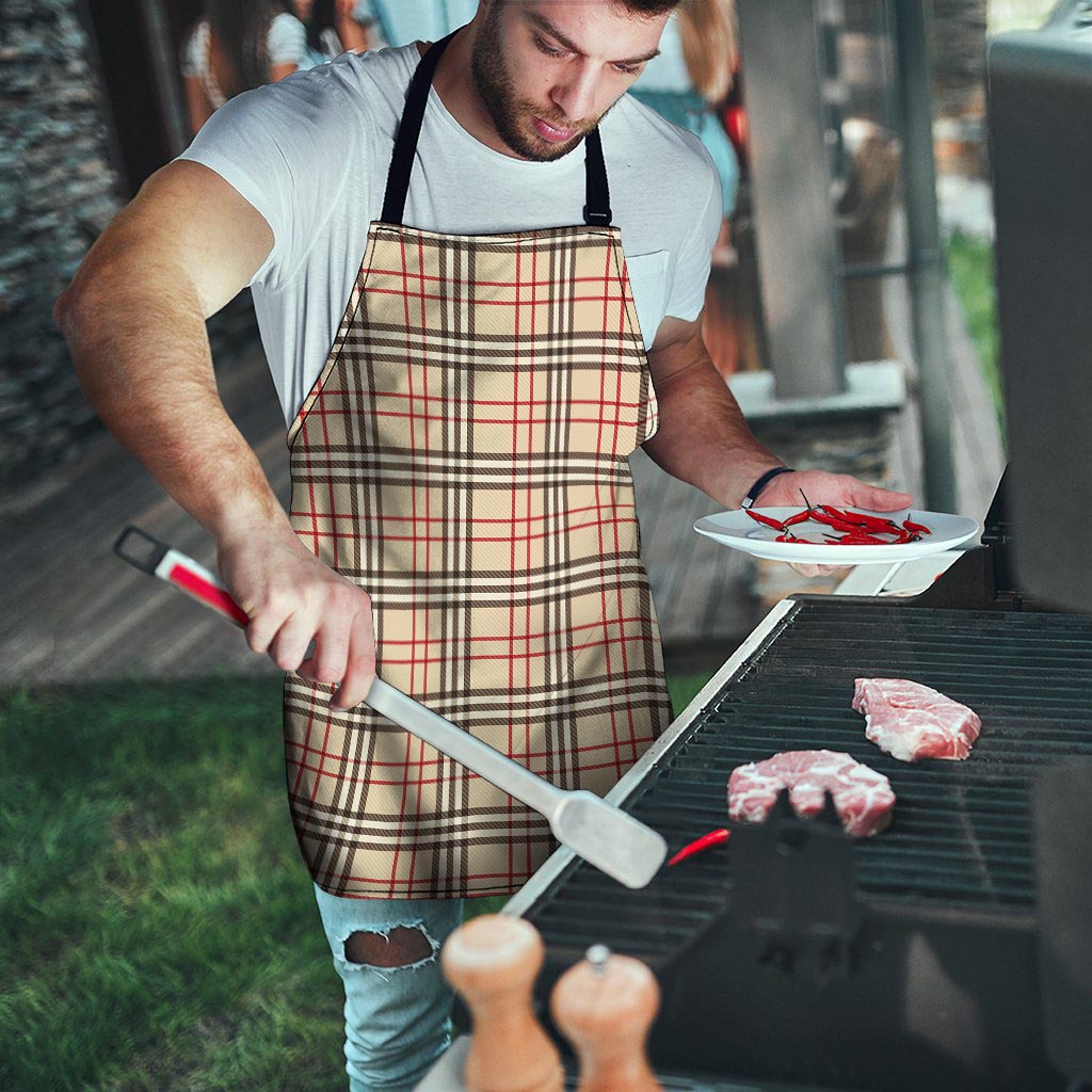 Beige Plaid Tartan Men's Apron-grizzshop