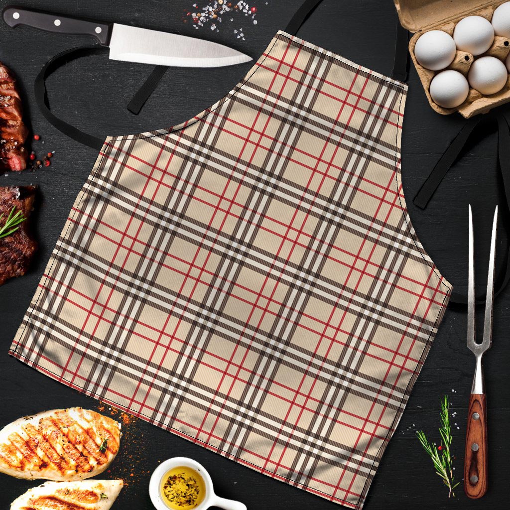 Beige Plaid Tartan Men's Apron-grizzshop