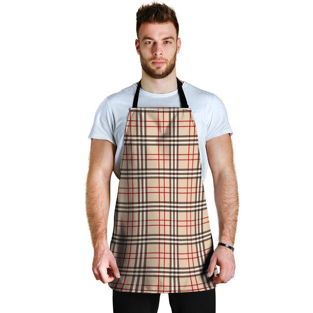 Beige Plaid Tartan Men's Apron-grizzshop